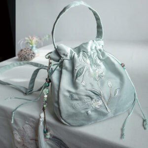 Embroidered Green Flower Blossom Leaves Canvas Tote Crossbody Bag Shoulder Bag Handbag