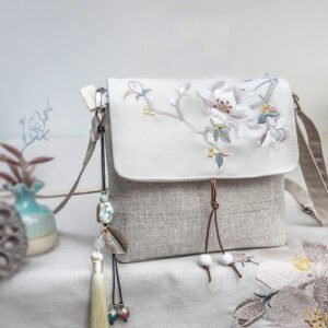 Handmade Magnolia Embroidered Large Capacity Polyester Canvas Backpack