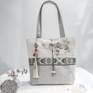 Magnolia Embroidery Canvas Polyester Shoulder Bag