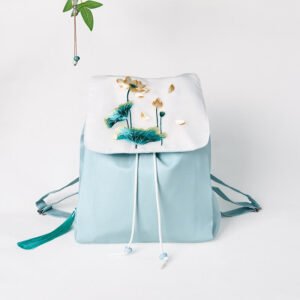 Handmade Blue Lotus Embroidered Large Capacity Canvas Backpack