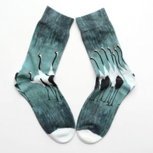 Casual White Crane Cotton Micro Crew Women's Socks