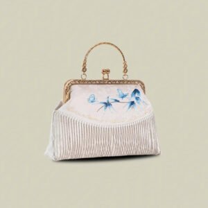 Butterfly Embroidered Tassel White Evening Bag