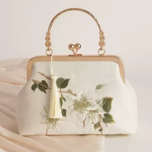 Handbag with Traditional Suzhou Embroidery White Lily Motifs