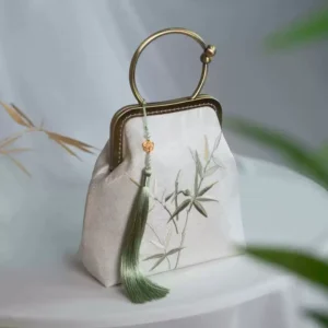 Handbag with Exquisite Double-Sided Suzhou Embroidery Bamboo Leaf Patterns